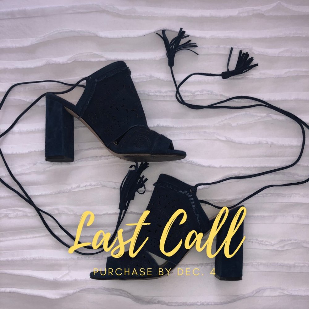 Lace Up Suede Mule Heel - Navy Blue